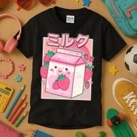 Cute Kawaii Japanese Strawberry Milk Kids T-Shirt thumb 3