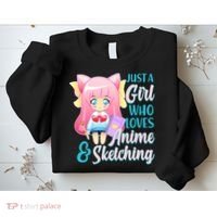 Cute Kawaii Just a Girl Who Loves Anime and Sketching Sweatshirt thumb 2