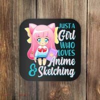 Cute Kawaii Just a Girl Who Loves Anime and Sketching Coaster thumb 0