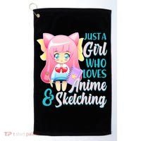 Cute Kawaii Just a Girl Who Loves Anime and Sketching Golf Towel thumb 0