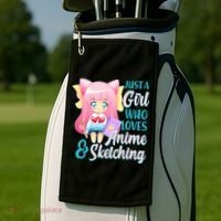Cute Kawaii Just a Girl Who Loves Anime and Sketching Golf Towel thumb 2