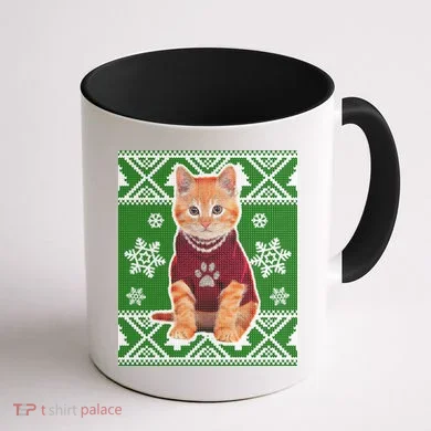 Cute Kitten Ugly Christmas Coffee Mug back