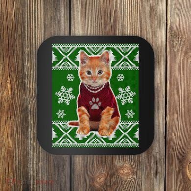 Cute Kitten Ugly Christmas Coaster