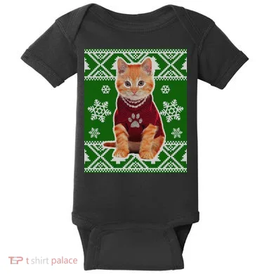 Cute Kitten Ugly Christmas Baby Bodysuit