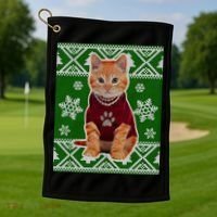 Cute Kitten Ugly Christmas Golf Towel thumb 1