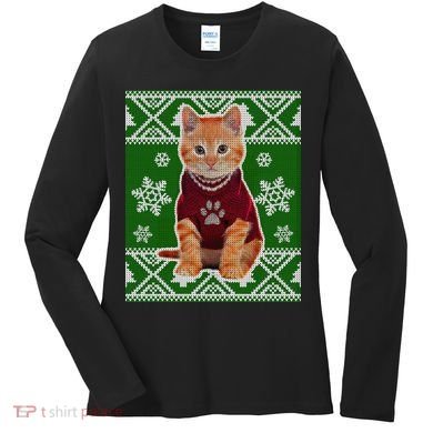 Cute Kitten Ugly Christmas Women's Long Sleeve Shirt