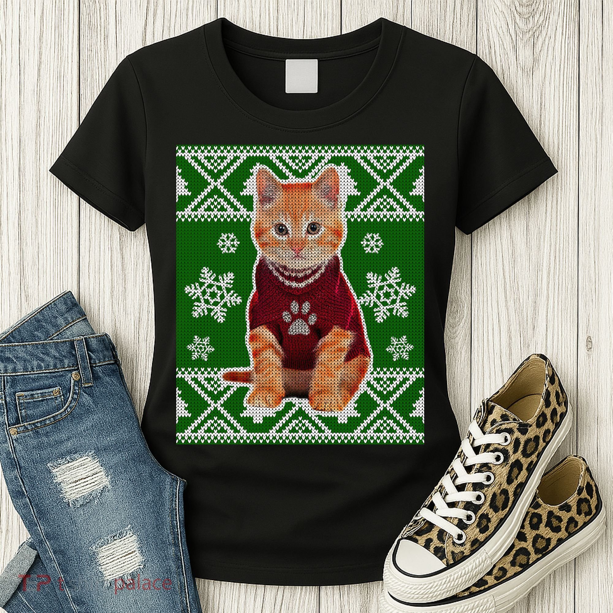 Cute Kitten Ugly Christmas Women's T-Shirt