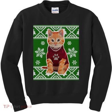 Cute Kitten Ugly Christmas Kids Sweatshirt
