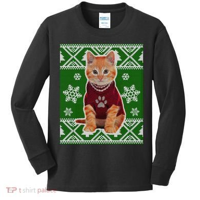 Cute Kitten Ugly Christmas Kids Long Sleeve Shirt