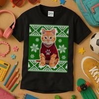 Cute Kitten Ugly Christmas Kids T-Shirt thumb 3