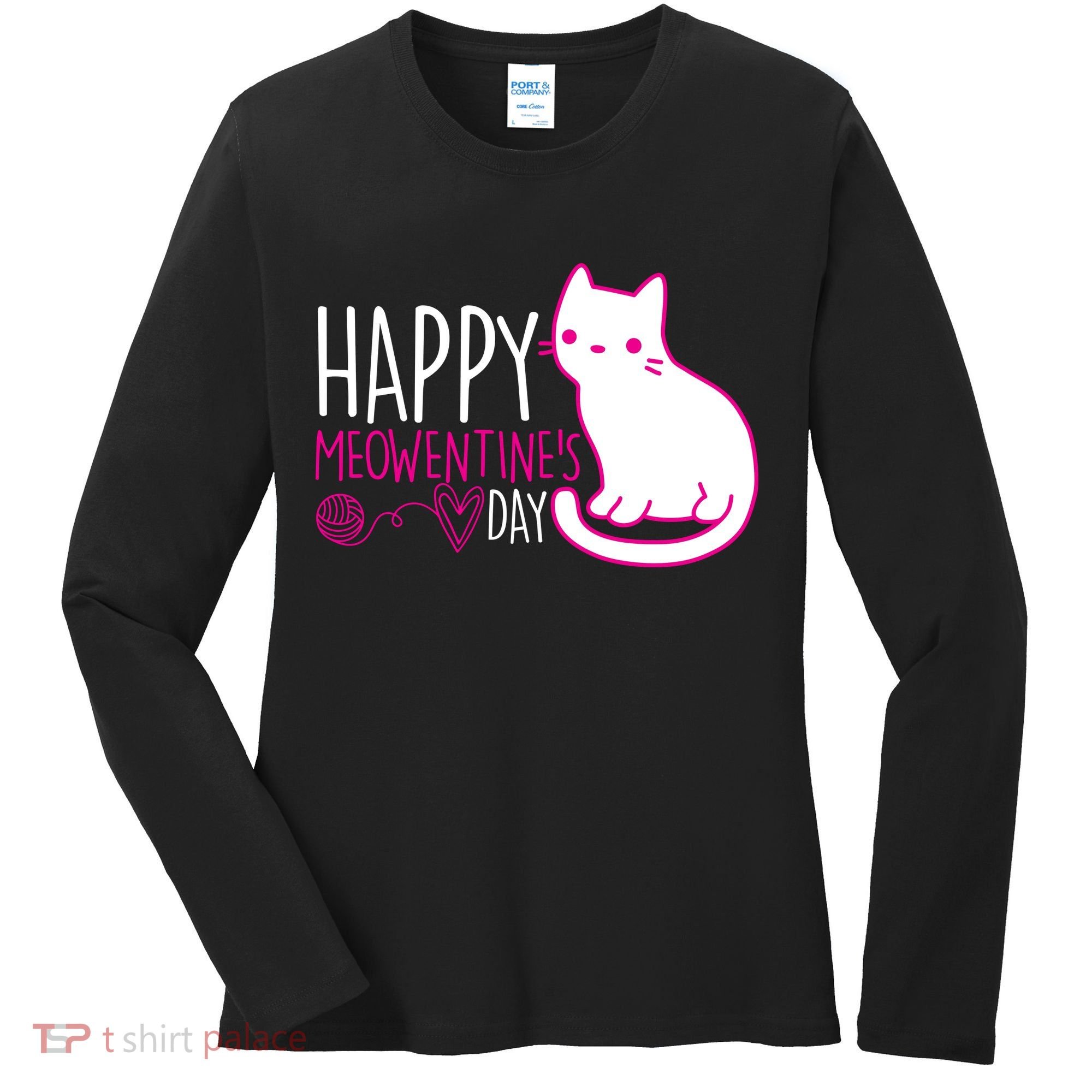 Cute Kitty Cat Valentines Day Meowtines Women's Long Sleeve Shirt