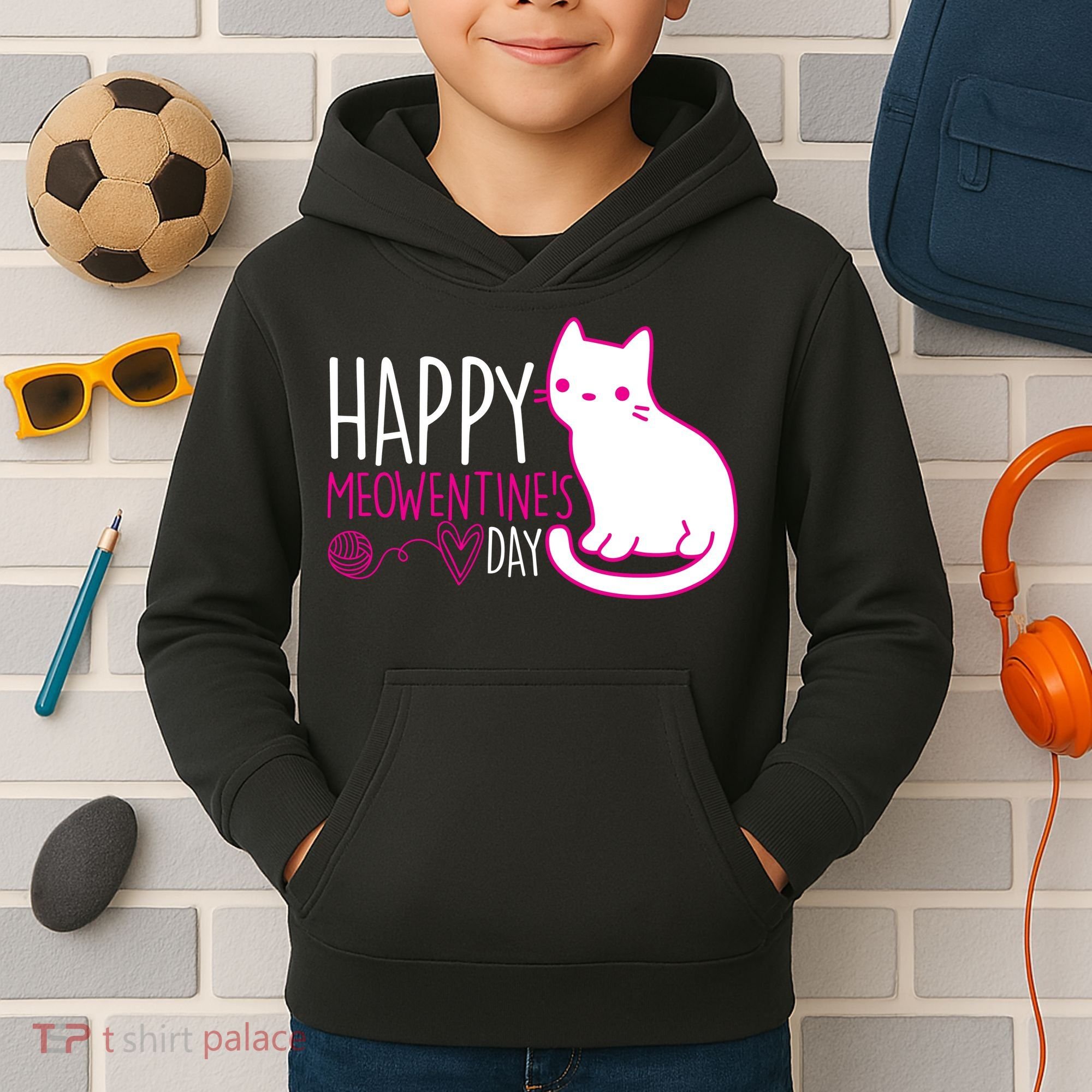 Cute Kitty Cat Valentines Day Meowtines Kids Hoodie