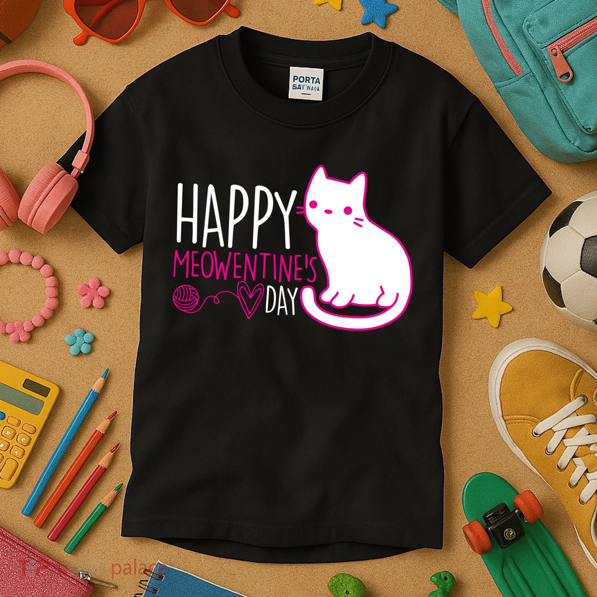 Cute Kitty Cat Valentines Day Meowtines Kids T-Shirt