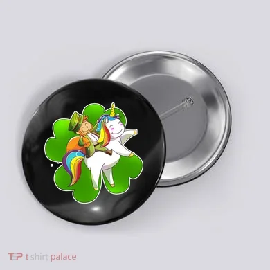 Cute Leprechaun Riding Unicorn Button