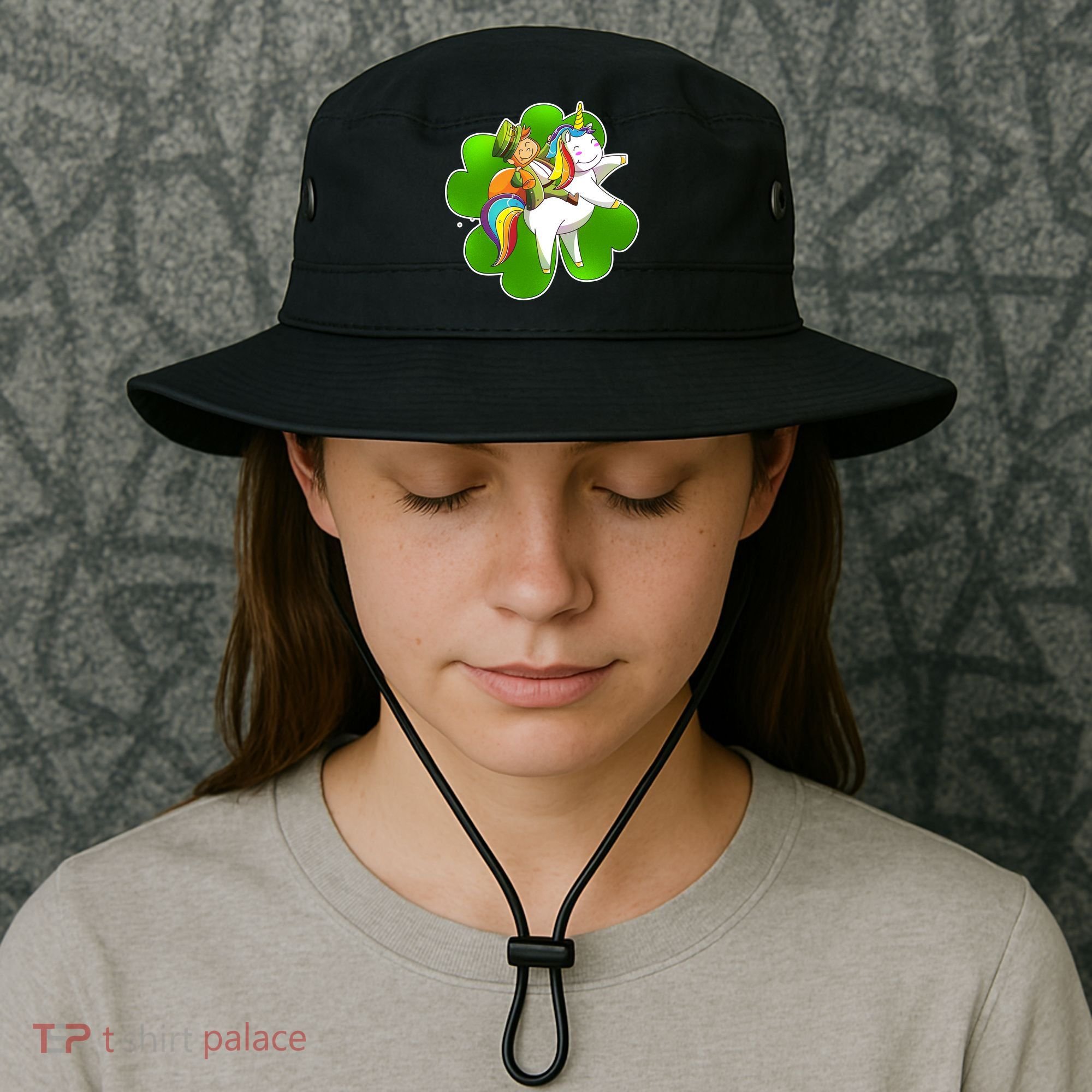 Cute Leprechaun Riding Unicorn Bucket Hat