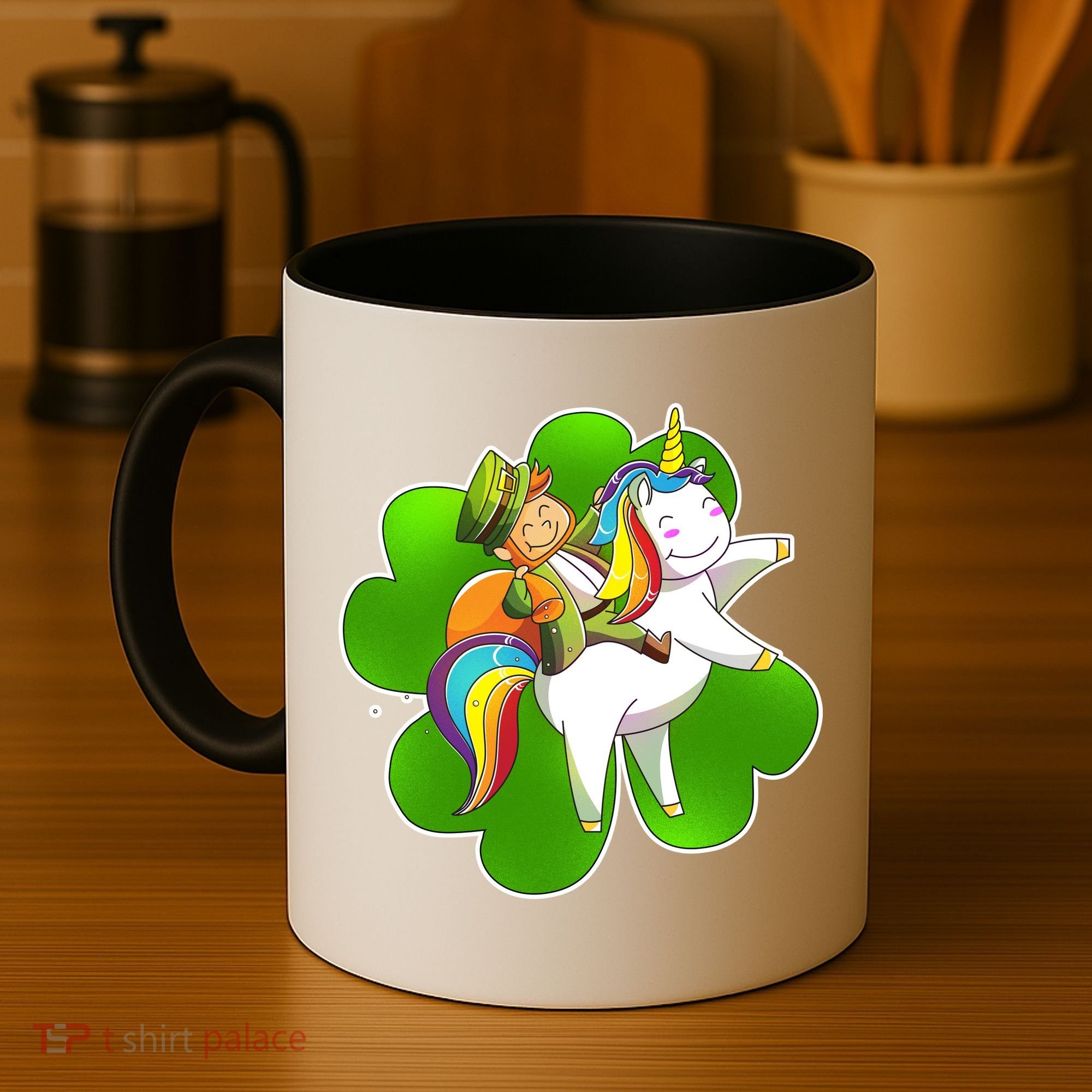 Cute Leprechaun Riding Unicorn Coffee Mug