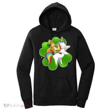 Cute Leprechaun Riding Unicorn Women's Hoodie