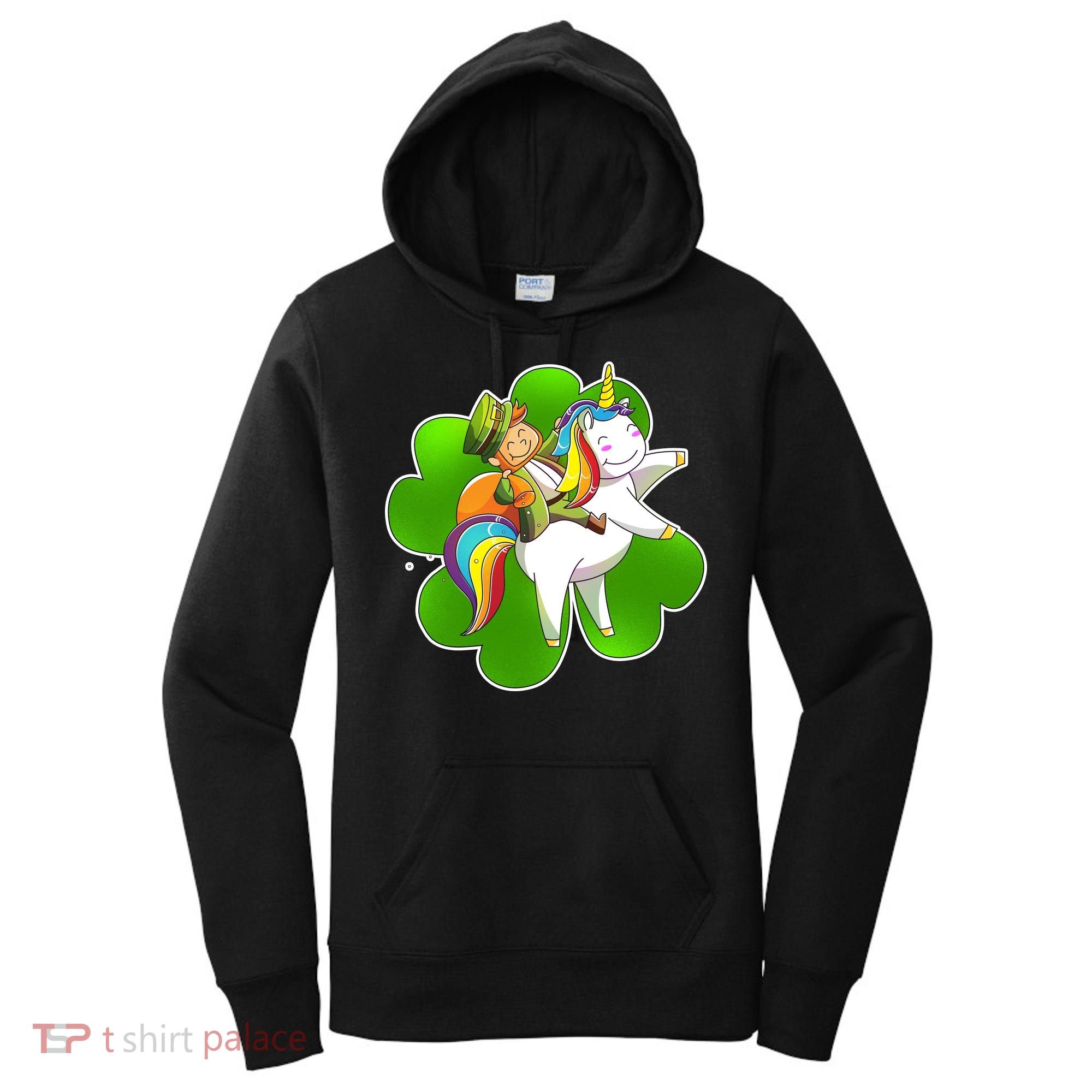 Cute Leprechaun Riding Unicorn Women's Hoodie