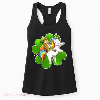 Cute Leprechaun Riding Unicorn Women's Tank Top