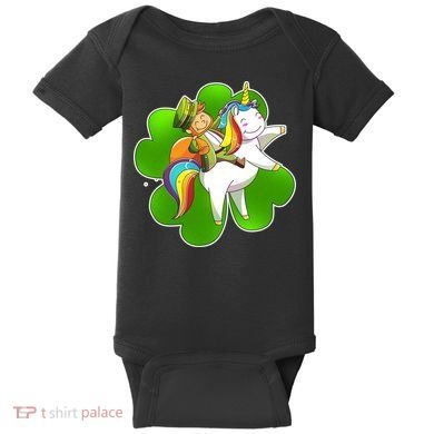 Cute Leprechaun Riding Unicorn Baby Bodysuit