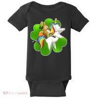 Cute Leprechaun Riding Unicorn Baby Bodysuit thumb 0
