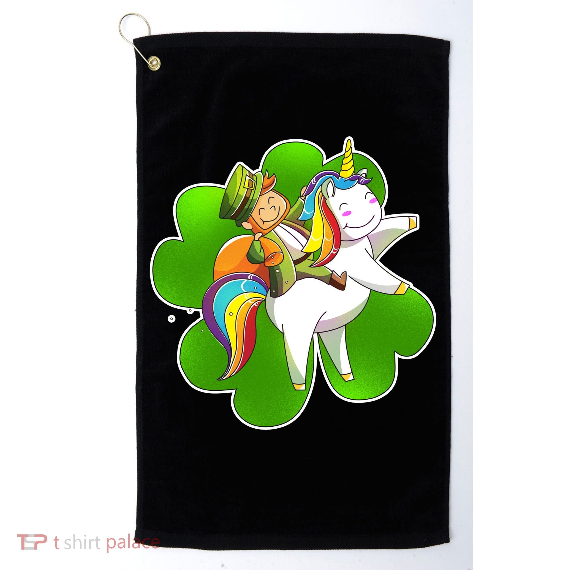 Cute Leprechaun Riding Unicorn Golf Towel