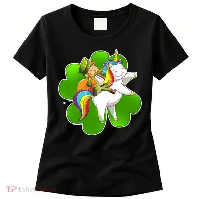 Cute Leprechaun Riding Unicorn Women's T-Shirt