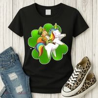 Cute Leprechaun Riding Unicorn Women's T-Shirt thumb 3
