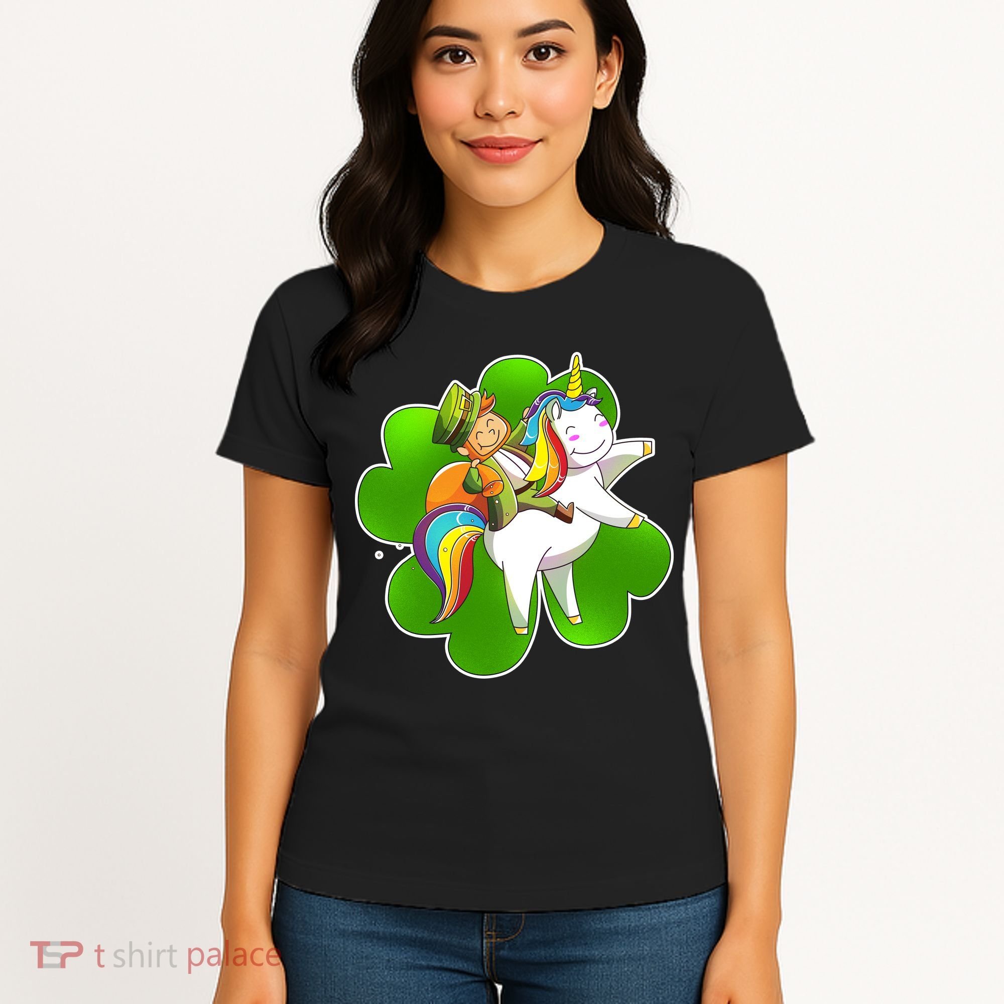 Cute Leprechaun Riding Unicorn Women's T-Shirt