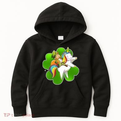Cute Leprechaun Riding Unicorn Kids Hoodie