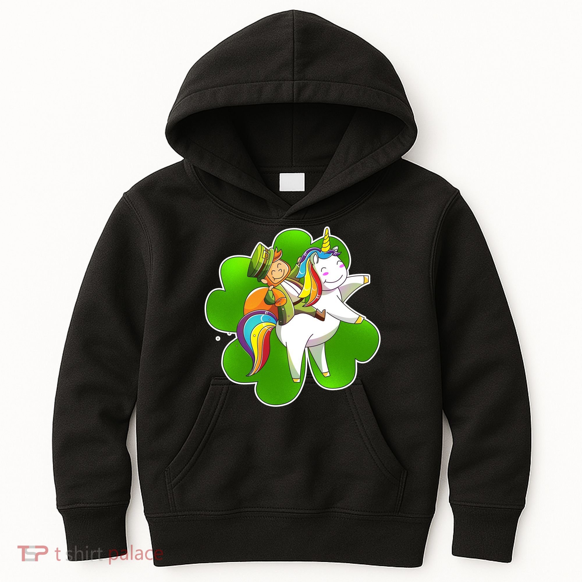 Cute Leprechaun Riding Unicorn Kids Hoodie