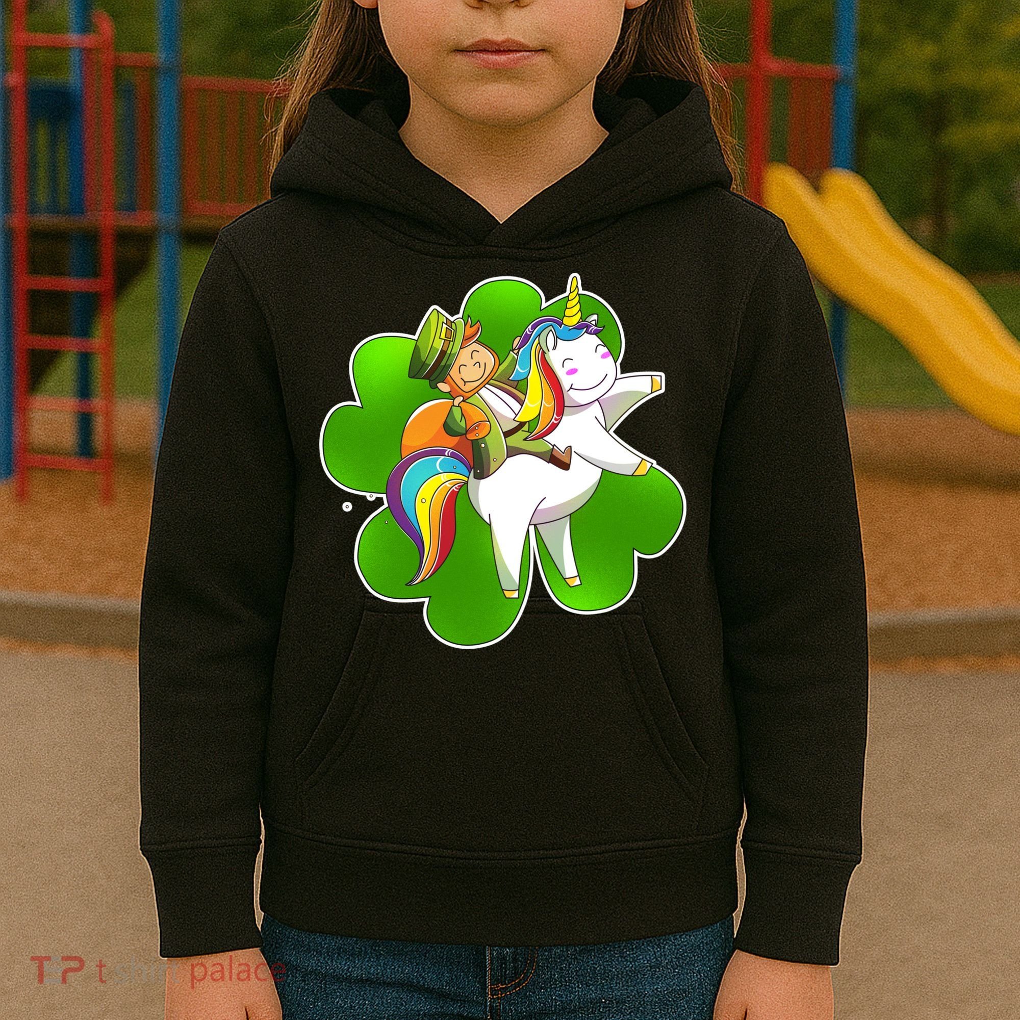 Cute Leprechaun Riding Unicorn Kids Hoodie