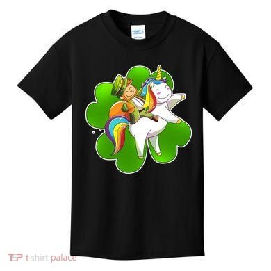 Cute Leprechaun Riding Unicorn Kids T-Shirt