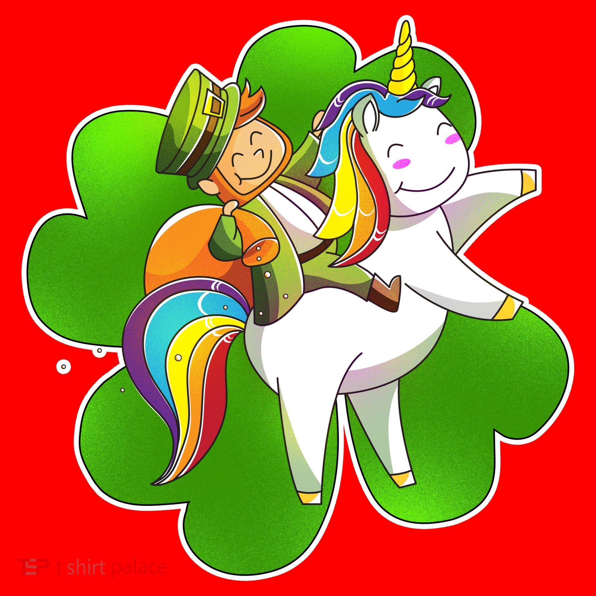 Cute Leprechaun Riding Unicorn Santa Hat