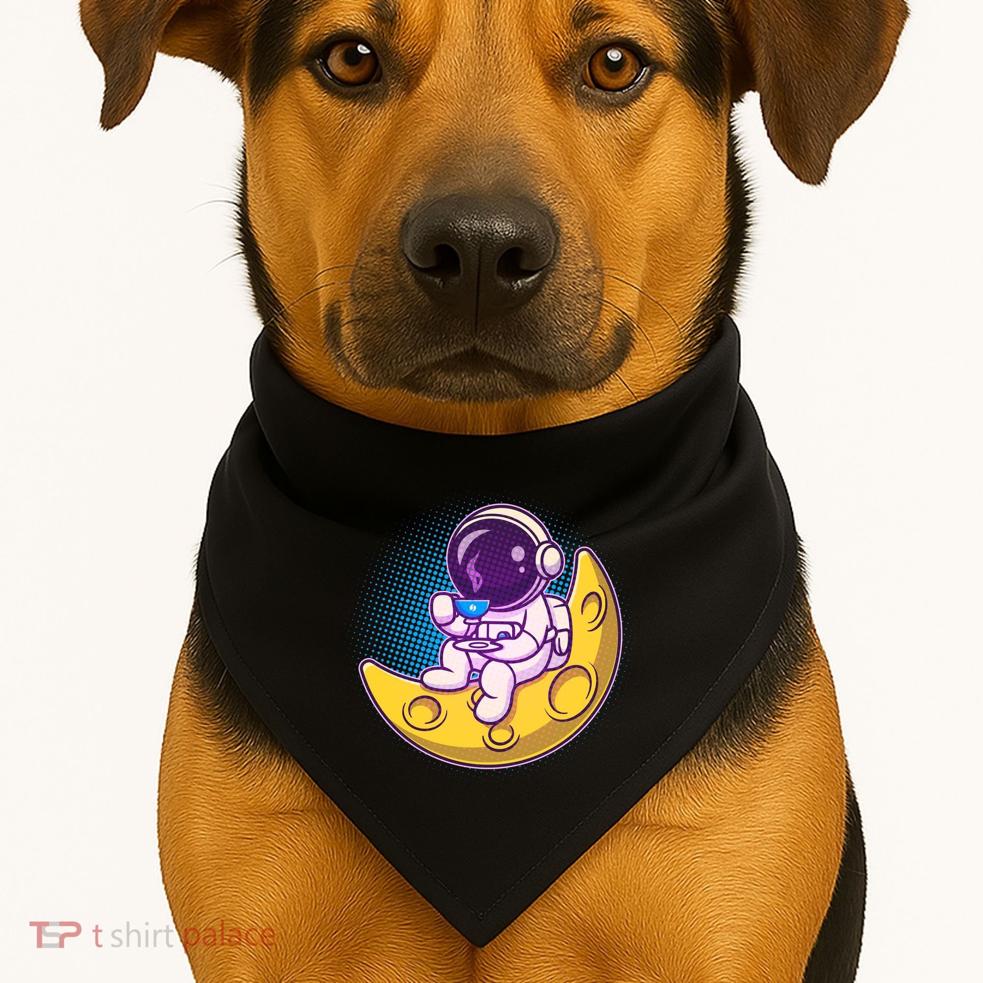 Cute Little Astronaut Drinking Coffee USA-Made Doggie Bandana