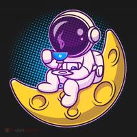 Cute Little Astronaut Drinking Coffee USA-Made Doggie Bandana thumb 2