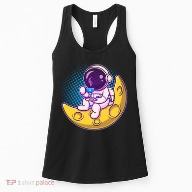 Cute Little Astronaut Drinking Coffee Women's Tank Top
