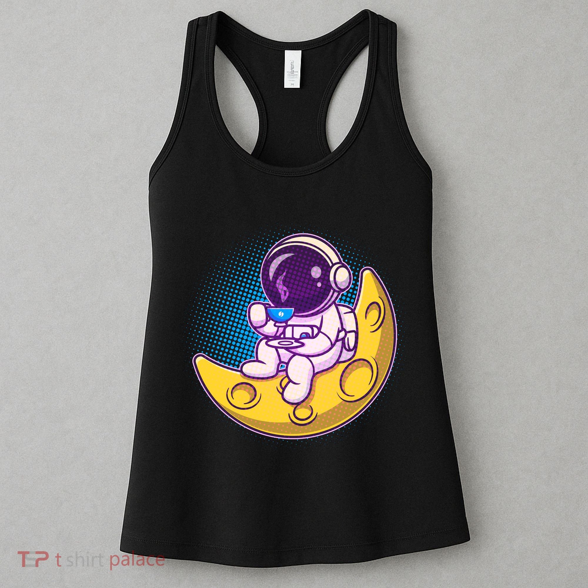 Cute Little Astronaut Drinking Coffee Women's Tank Top
