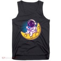 Cute Little Astronaut Drinking Coffee Tank Top thumb 0