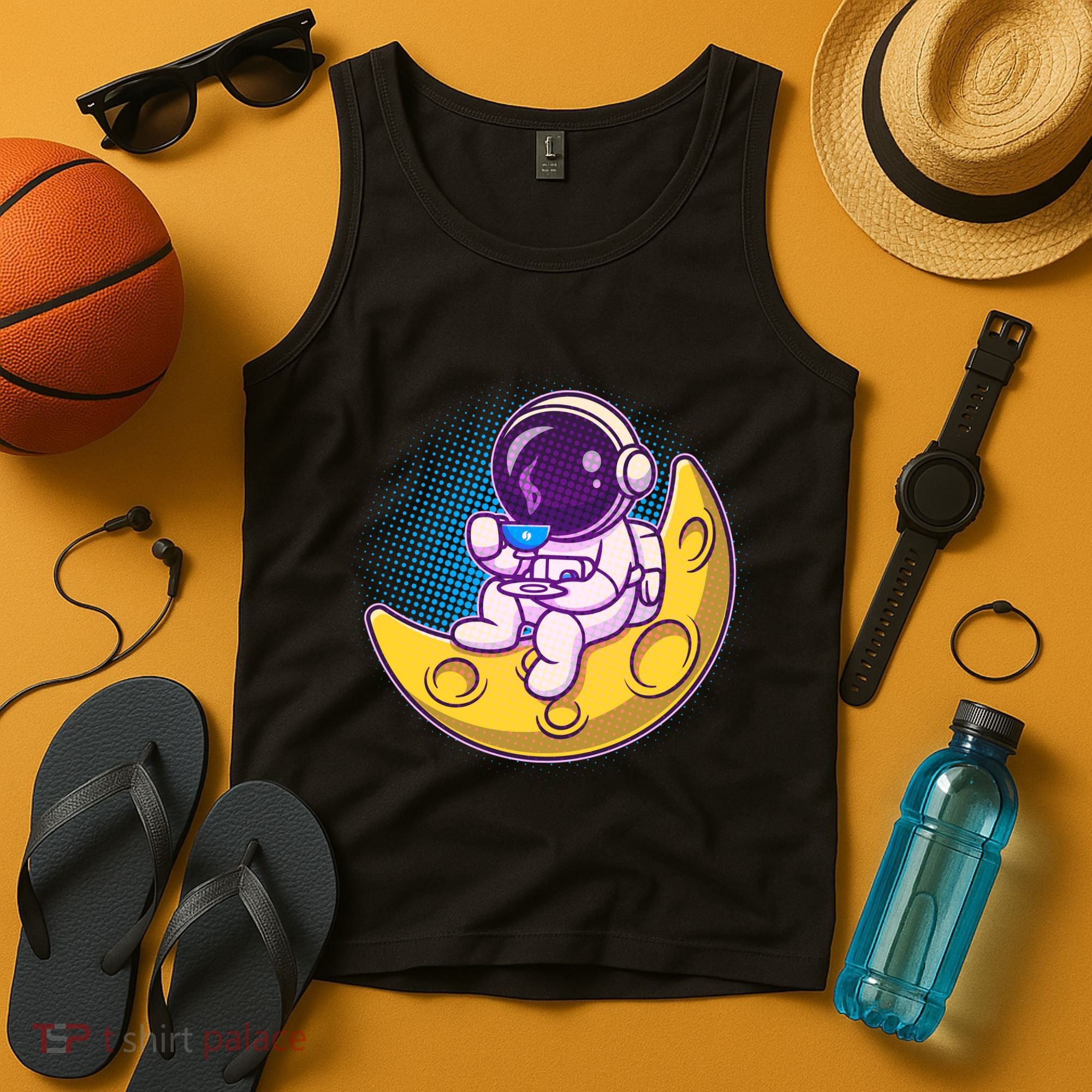 Cute Little Astronaut Drinking Coffee Tank Top
