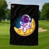 Cute Little Astronaut Drinking Coffee Golf Towel thumb 1