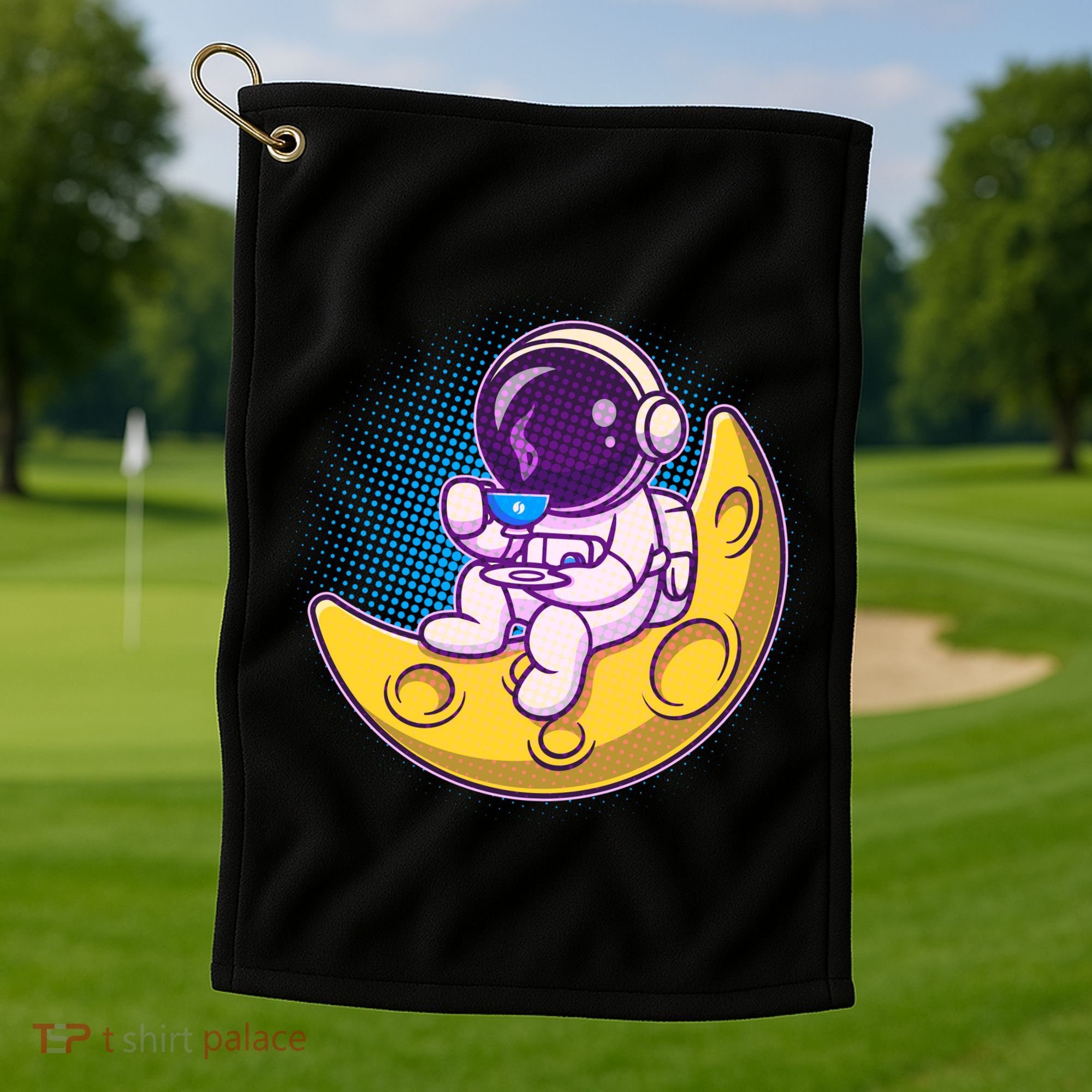 Cute Little Astronaut Drinking Coffee Golf Towel