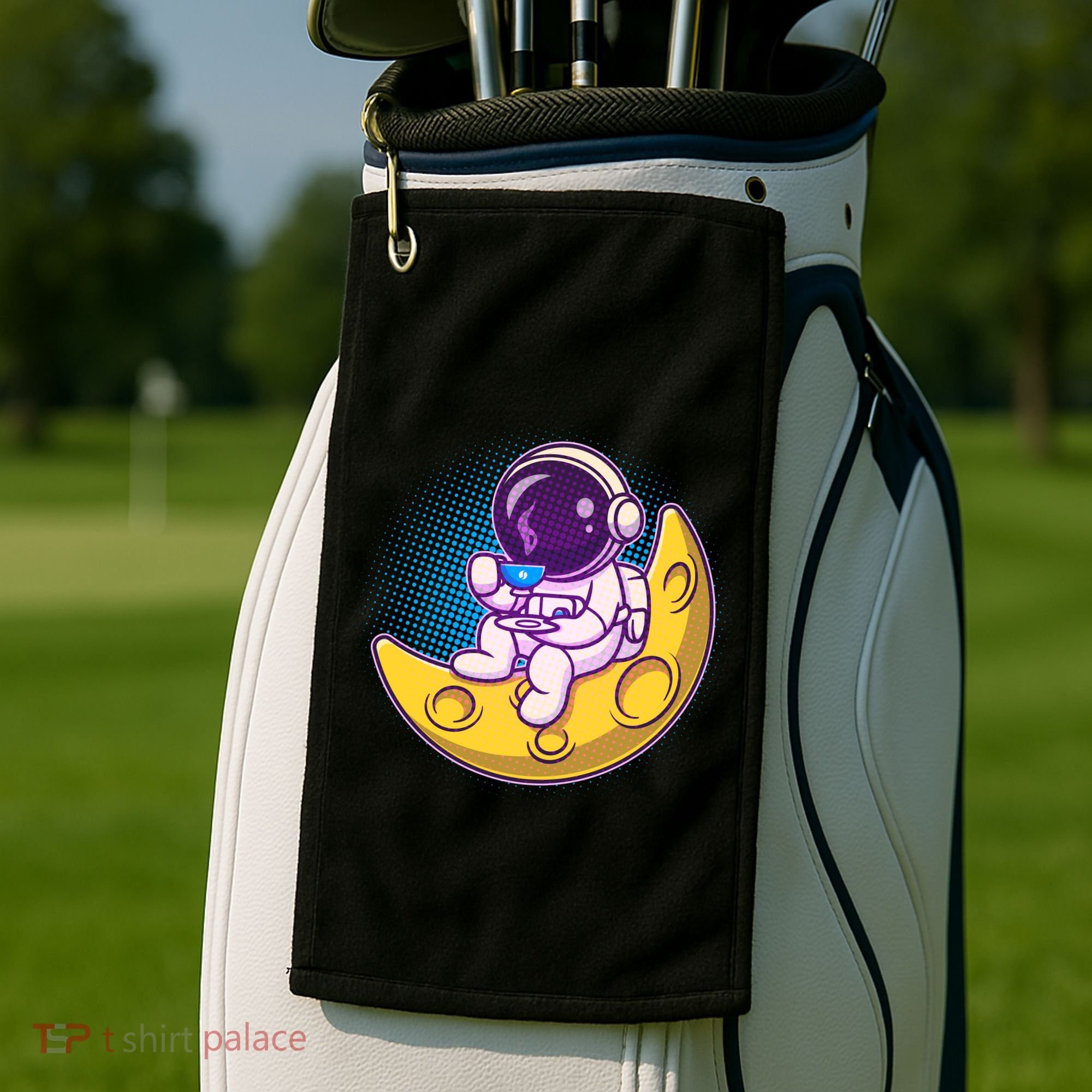 Cute Little Astronaut Drinking Coffee Golf Towel