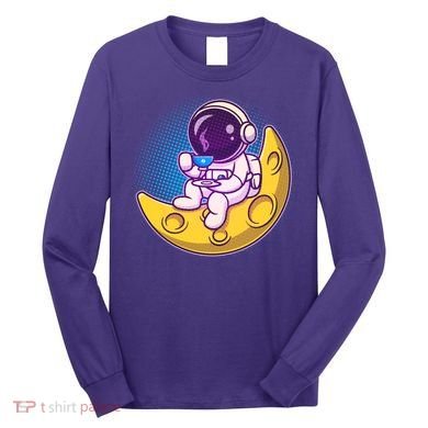 Cute Little Astronaut Drinking Coffee Long Sleeve Shirt