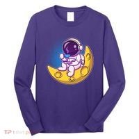 Cute Little Astronaut Drinking Coffee Long Sleeve Shirt thumb 0