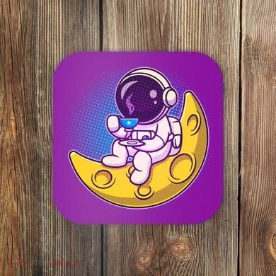 Cute Little Astronaut Drinking Coffee Coaster