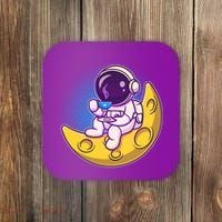 Cute Little Astronaut Drinking Coffee Coaster thumb 0