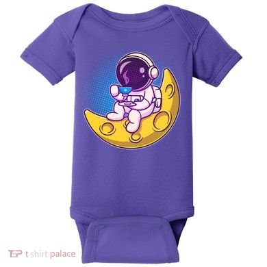 Cute Little Astronaut Drinking Coffee Baby Bodysuit