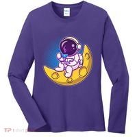 Cute Little Astronaut Drinking Coffee Women's Long Sleeve Shirt thumb 0