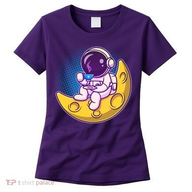 Cute Little Astronaut Drinking Coffee Women's T-Shirt